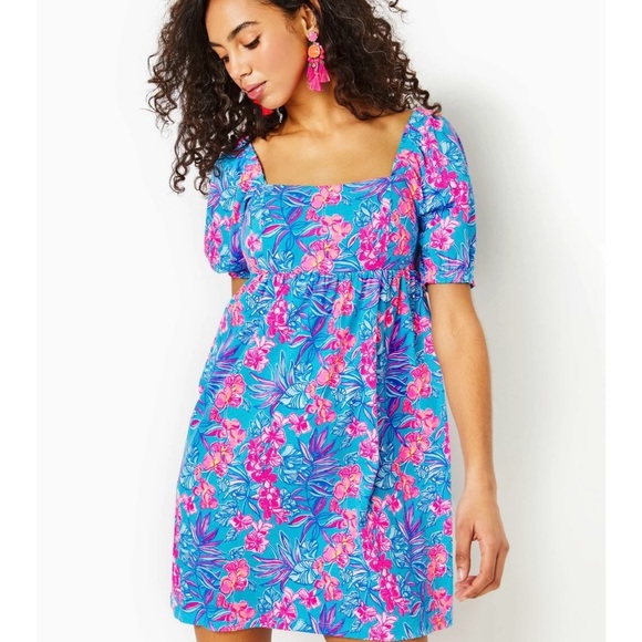Lilly Pulitzer Delaney Short Sleeve Dress - Blue and Pink - Size 2 - Picture 1 of 15